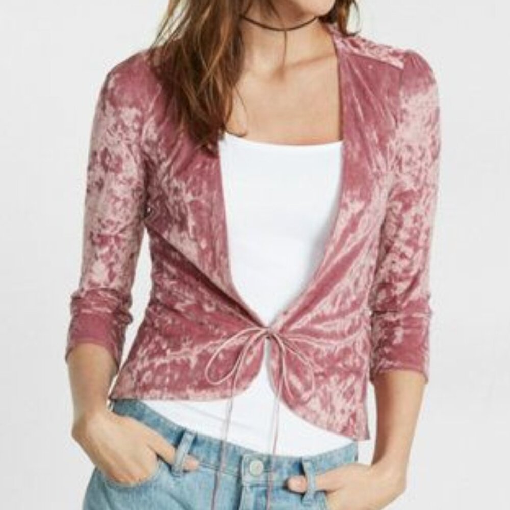 Express One Eleven Dusty Rose Crushed Velvet Tie Front Cardigan Size Medium